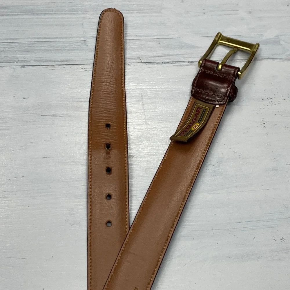 Trafalgar Cortina Belt Mens 36 Brown Leather Brass Buckle Handmade USA Dress 171